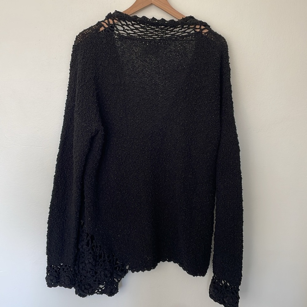 Carraig Donn | Irish Linen Cotton Hand Knit Boucle Crochet Lace Cardigan Large - Picture 8 of 15